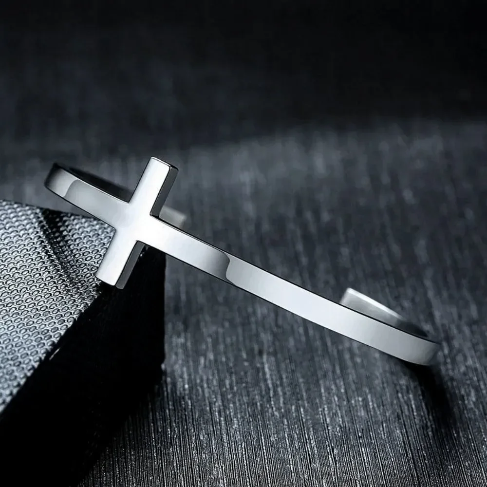 Stainless Steel Cross Cuff Bracelet